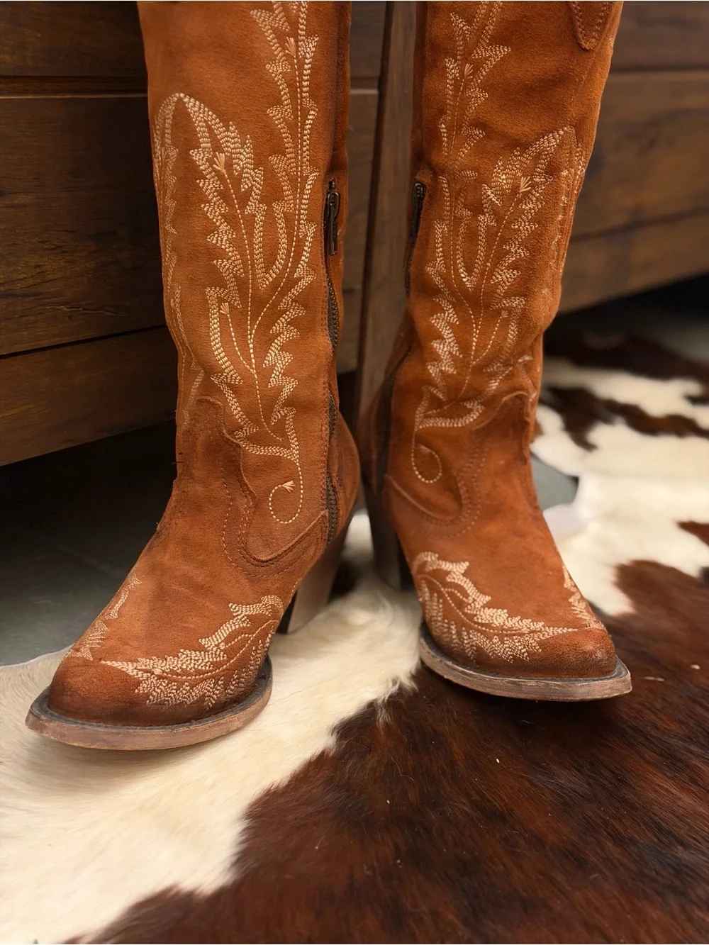 Corral Embroidered Knee High Brown Suede